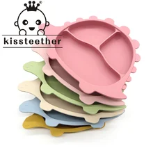 Kissteether – bol à ventouse pour bébé, dessin animé, dinosaure, repas divisé, pour nourrissons, apprentissage, plat d'alimentation, Silicone Non toxique sans BPA