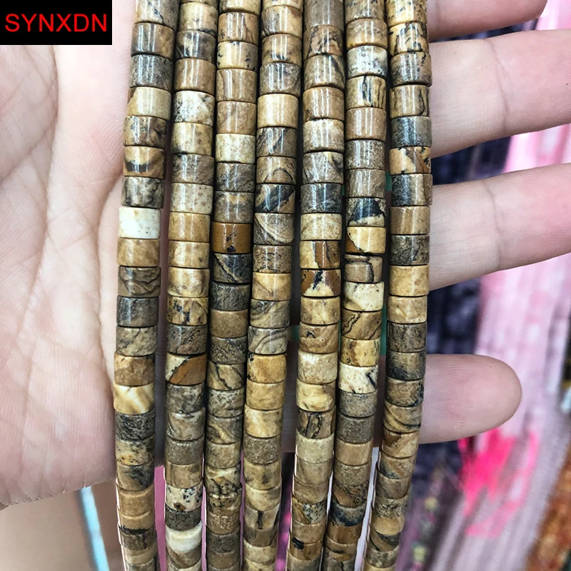 

4*6MM Natural Stone Cylindrical Pictures Stone Rondelle Loose Spacer Beads For Jewelry Making DIY Earrings Charms Bracelets 15''