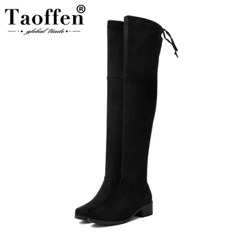 

Taoffen Thigh High Boots Women Brand New Comfort Stretch Shoes Women Casual Lace Up Soft Suede Flats Booties Mujer Size 34-43