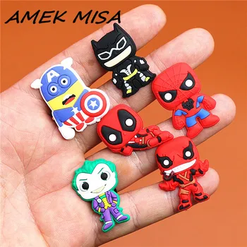 

Single Sale 1pcs Shoe Charms Minion Batman Spiderman Deadpool Shoe Accessories Buckle Decorations Fit Croc JIBZ Kid's Gift X-mas