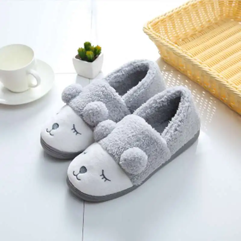ASILETO/женские тапочки с рисунком панды; домашние тапочки на плоской подошве; зимние теплые домашние тапочки; sapatos pantoule zapatos pantufas sapatos - Цвет: Grey bear