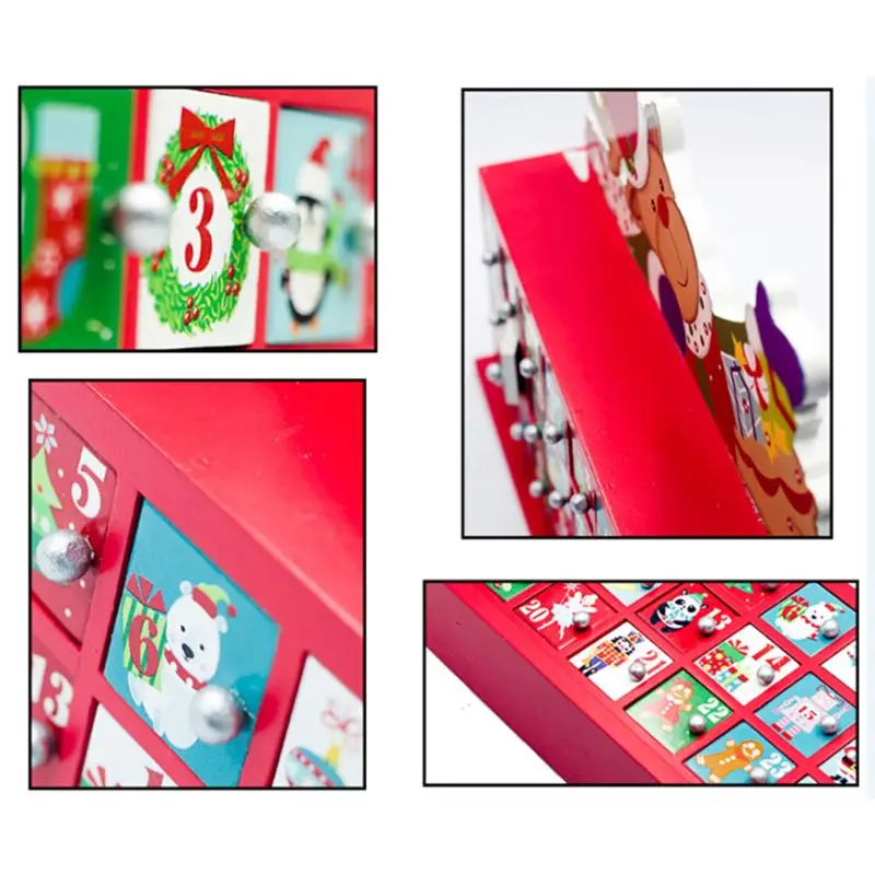 Christmas Wooden Painted Elk Countdown Advent Calendar Christmas Storage Box