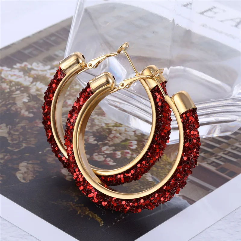 ALIUTOM Multicolor Matte Geometric Circle Shiny Crystal Earring For Women Big Hoop Earrings Pendientes Brincos Fashion Jewelry | Украшения