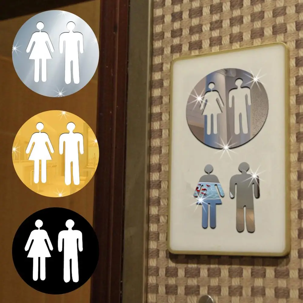 3D Acrylic Mirror Round Toilet Door Sign Men Women Bathroom  Modern Wall Sticker 