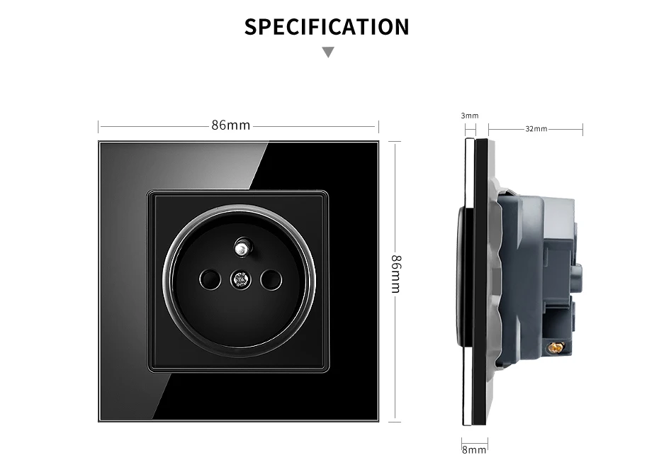 Ubaro francês padrão 86*86mm AC110-250V 16a temperado
