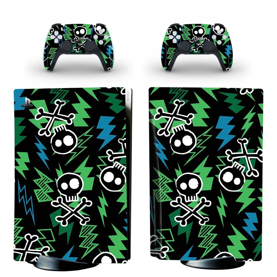 Skull Style PS5 Disc Edition Skin Sticker for Playstation 5 CD-Rom Version Console & 2 Controllers Decal Vinyl Protective Skins 