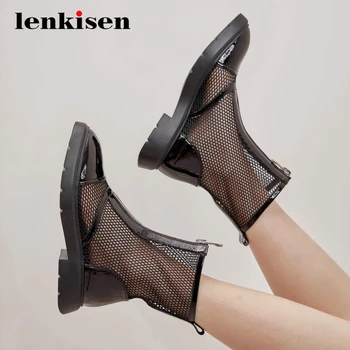 

Lenkisen leisure air mesh breathable high quality fashion round toe med heels sunscreen zip beauty lady summer ankle boots L5f1