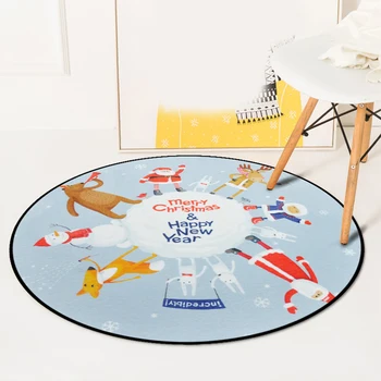 

New Year Christmas Round Carpet Santa Claus Christmas Tree Rugs Kids Bedroom Snowman Decorative Carpets Gift Living Room Rug