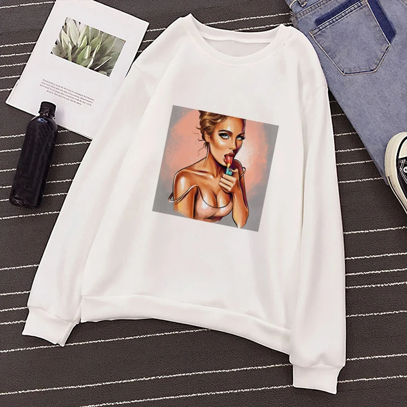 Kpop Женская белая Толстовка Harajuku Vogue Сексуальная Дамская с принтом модная повседневная с длинными рукавами Oneck женский свитер уличная одежда - Цвет: 3937