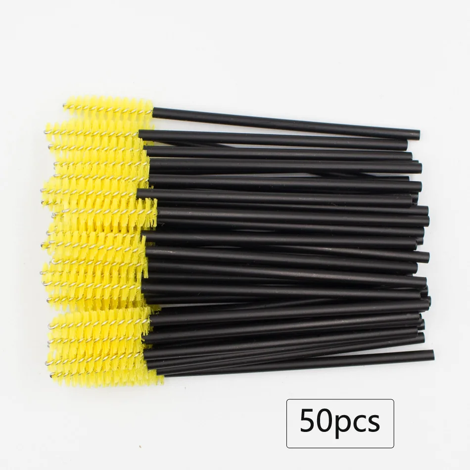 50Pcs Yellow 50/100 шт. ресницы для наращивания ресниц щеточки Одноразовые Тушь для ресниц палочки Аппликаторы мини щетка для ресниц ресницы инструмент для макияжа - Color: 50Pcs Yellow