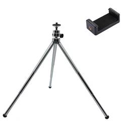 Compact Metal Tripod with Universal Holder for Mobile Devices and Cameras (Sliver)
