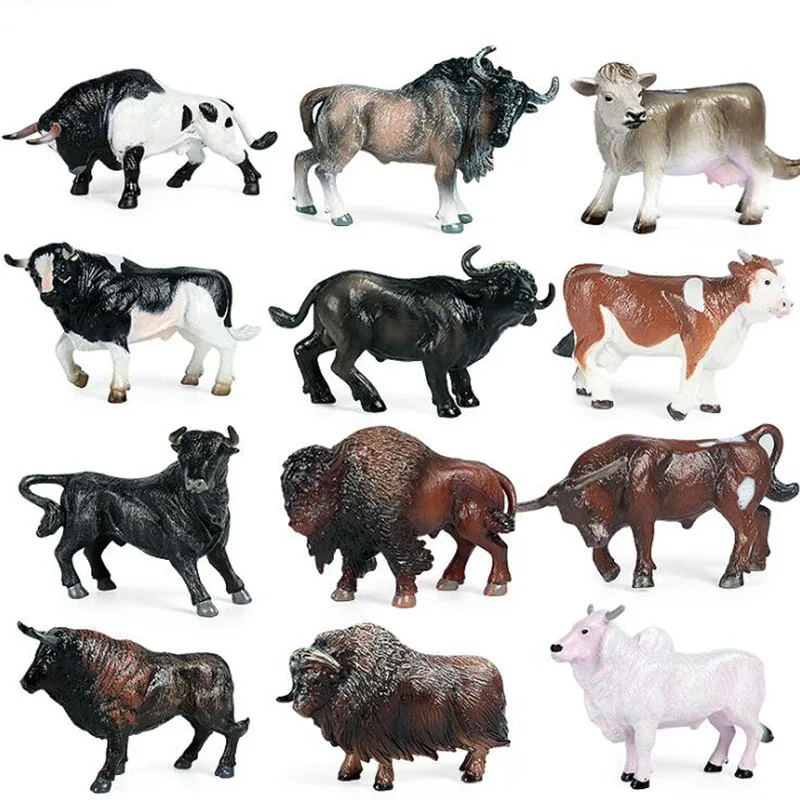 Набор из моделирование детских игрушек диких животных корова бык Зубр микро