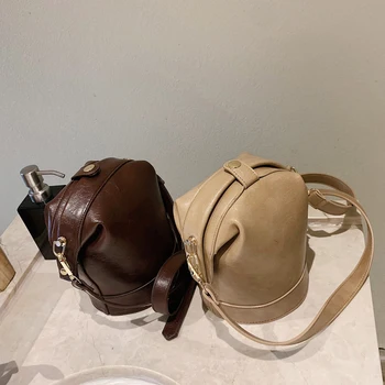 

Vintage Fashion Female Small Bucket Bag 2020 New High Quality PU Leather Women's Designer Handbag Casual Shoulder Messenger Bag