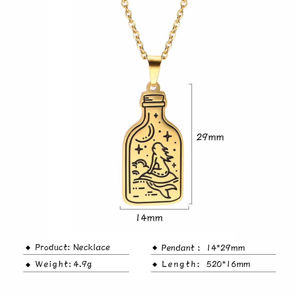 Mermaid bottle Кактус, кролик, Орел, медведь, Русалка, кофе, животное, золото, нержавеющая сталь, для женщин, Мужская подвеска, ювелирное изделие, подарок для влюбленных - Окраска металла: Mermaid bottle
