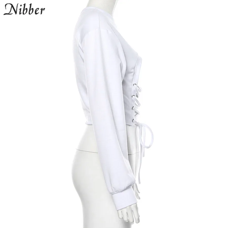 Nibber Осень Белый совместный купальник полый укороченный Топ для женщин Hoodie2019fashion уличный панк Досуг свободная тонкая спортивная одежда для активного отдыха mujer