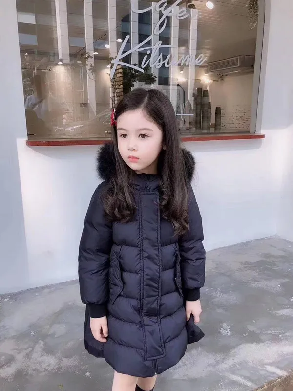 children High-End Customized Kids 95% Duck Down Jackets Winter Real Fur Collar Army Green Hooded Coats for Boys and Girls Winter