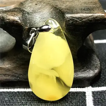 

Necklace Pendant Natural Yellow Amber Jewelry For Woman Lady Man Crystal 25x14x6mm Beads Water Drop Stone Silver Pendant AAAAA