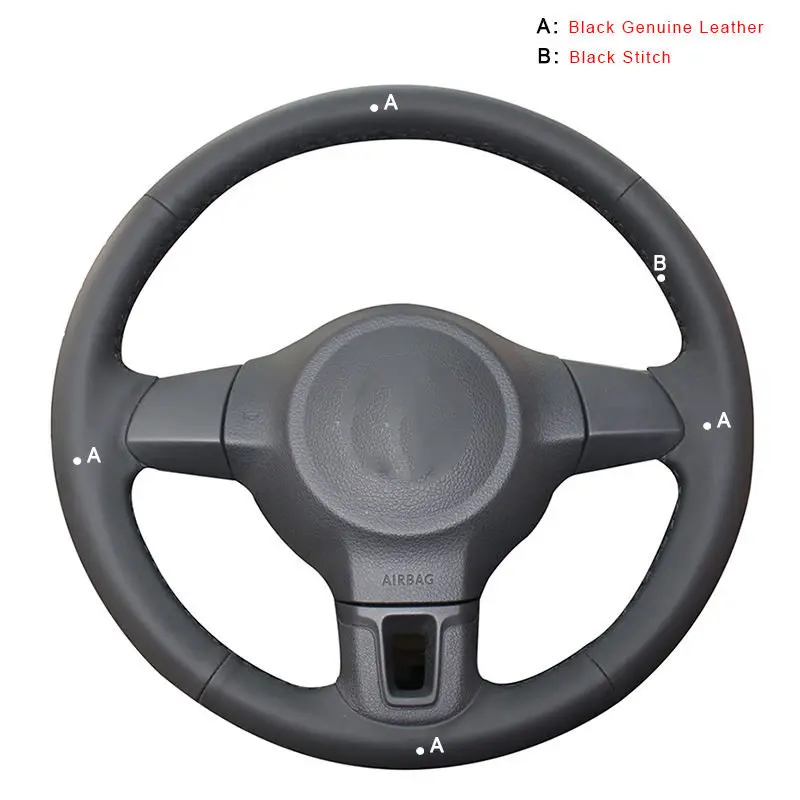 Оплетка автомобиля на руле Крышка для Volkswagen VW Golf 6 Mk6 VW Polo MK5 2010-2013Q без оригинального кожаное Колесо Крышки - Название цвета: Genuine Leather