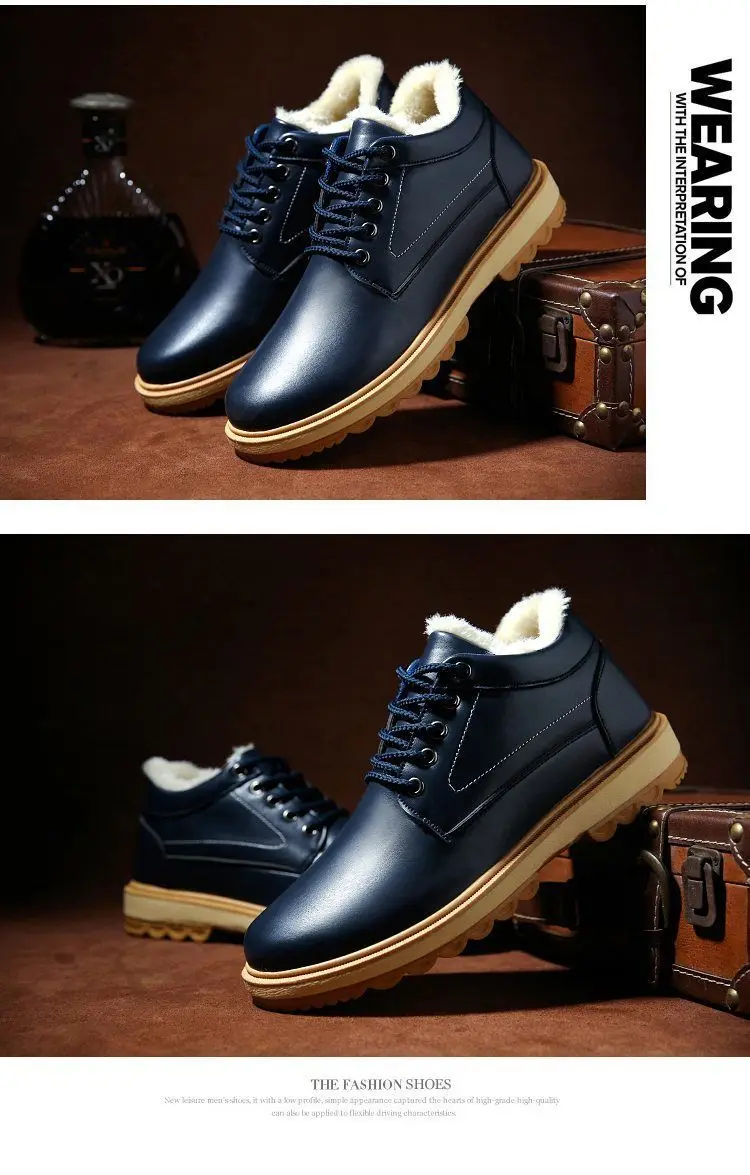 Winter Leather Men's Boots Thick Leather Warm Ankle Boots Work 2021 New Men's Shoes Waterproof Snow Boots Extra Large