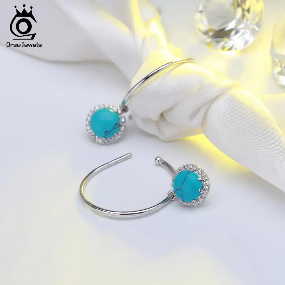ORSA JEWLES 925 пробы серебро бирюзовые серьги кольцо комплект элегантный подарок на праздник Натуральный камень Модный костюм комплекты ювелирных изделий SS28
