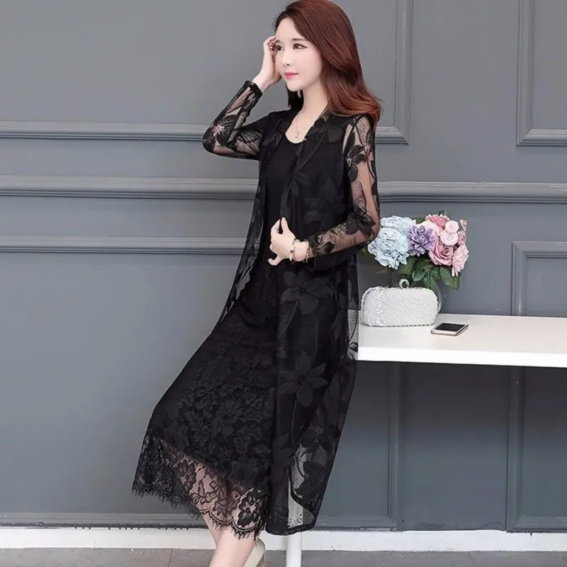 

Women Summer Solid Color Open Front Thin Chiffon Sun Protection Lace Openwork Tops Beach Cardigan T