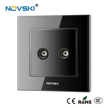 NOVSKI Новое поступление двойная ТВ антенна настенная розетка коаксиальный настенное крепление выход Лицевая панель розетка Кристалл Закаленное стекло 86*86 мм