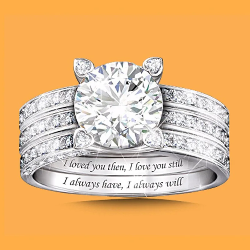 

2Pcs/Set Gorgeous Wedding Rings Set for Women Zircon Romantic Female Engagement Rings Fashion Jewelry