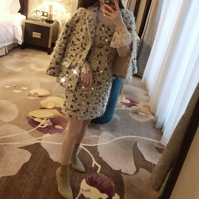 

2019 Early Autumn Small Fragrant New Stylebright-sheet Gold-gold-coated Fashion Women Jackets and Coats