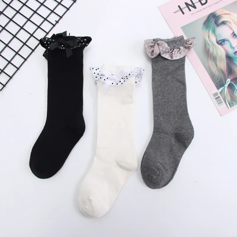 

Children's Socks 2019 Spring And Autumn New Style Children Solid Color Tube Socks Combed Cotton Sweet Lace-up Children's Socks M