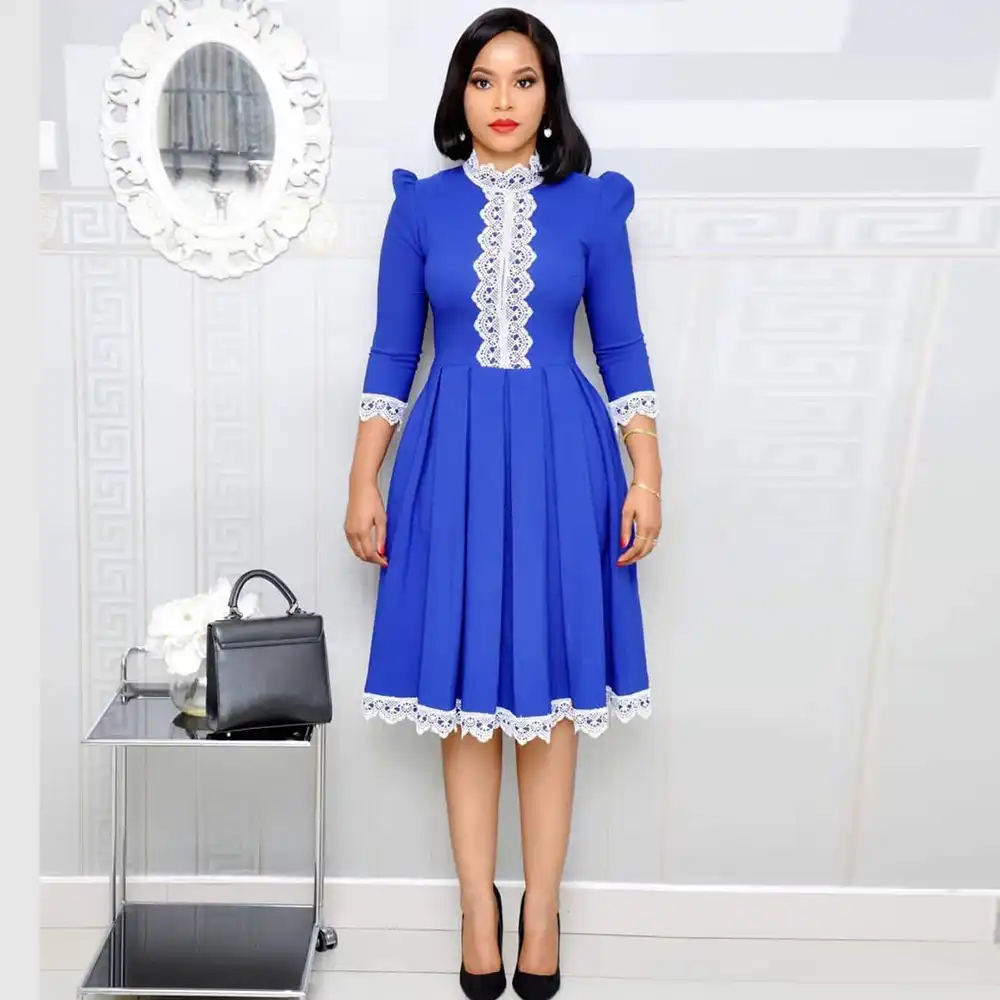 royal blue skater dress with sleeves