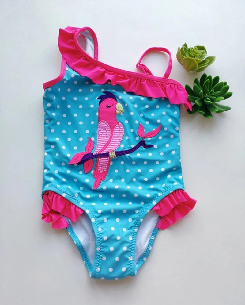 For 2~8Year Girls swimsuit One piece Girls Swimwear High quality Children swimwear Kids Beach wear Bathing suit-ST146MIX - Цвет: SW101 parrot