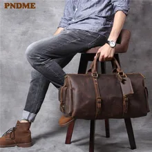 PNDME, винтажная, crazy horse, Воловья кожа, мужская сумка для путешествий, высокое качество, натуральная кожа, Большая вместительная сумка для багажа, вещевой мешок