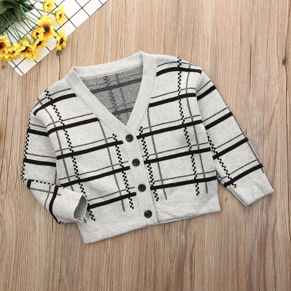 Toddler Kids Baby Boy Girl Knitted Sweater Cardigan Long Sleeve Top Outwear Baby Girl Boy Plaids Cardigan Knitted Cotton Coats