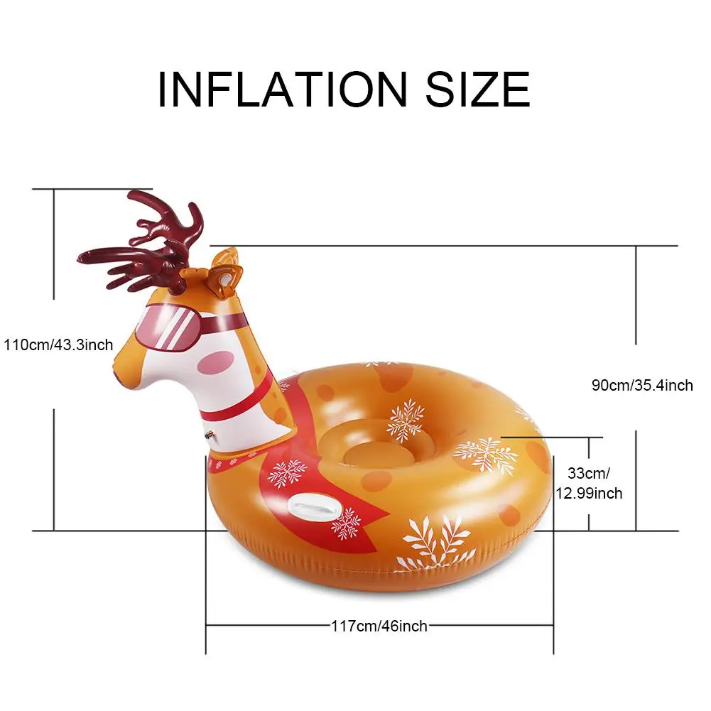Прочные в форме оленя плавающие лыжные доски ПВХ зимние надувные лыжи круг с ручкой Дети Взрослые снежные трубы для лыжного спорта
