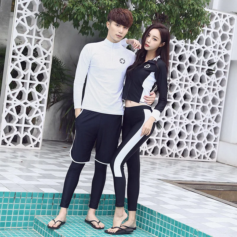

Korean-style Diving Suit Long-sleeved Swimsuit Men And Women Couples Surf Wear New Style Split Type Swimwear Three-piece Set