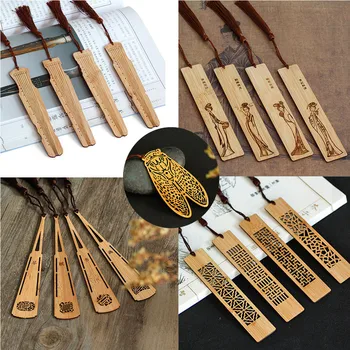 

4pcs Wooden Bookmarks Classic Vintage Hollow Retro Chic Bookmark fir Gifts