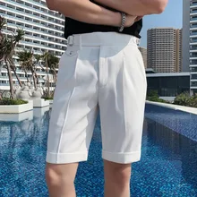 

British Style Summer Slim Fit Business Suit Shorts Men Clothing 2021 Simple Knee Length Casual Straight Short Homme Formal Wear
