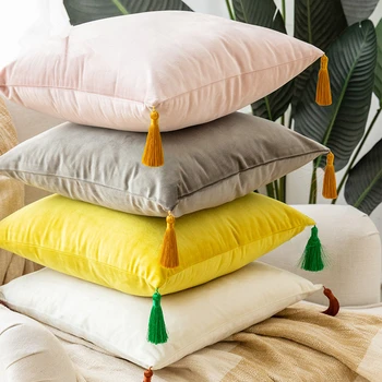 

50x30/45x45cm tassel fringe cushion cover sofa chair decorative velvet pillow cover lumbar pillow case