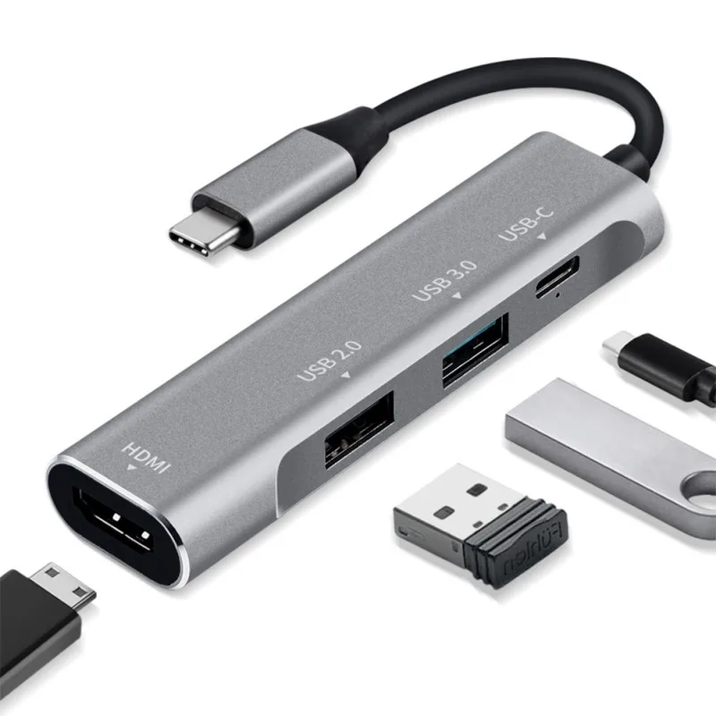 

4 In 1 USB C Hub Adapter With Type-C 4K HDMI USB 3.0 2.0 Power Delivery Charging Docking Station