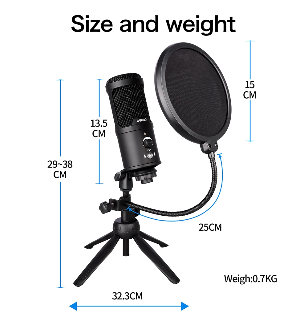 DGNOG   USB Microphone with Mut Button, Professional Compression, Suitable for PC Games ,   Studio Recording and Streaming Media