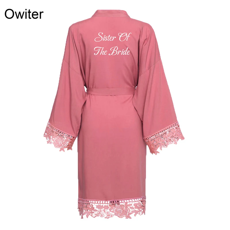 Owiter Dusty Pink Bride Bridesmaid Bride Cotton Kimono Robes with Lace Trim Women Wedding Bridal Robe Party Gift Bathrobe