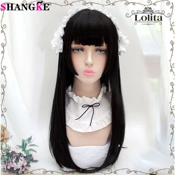 

SHANGKE Synthetic Lolita Wigs For Woman Long Straight Cosplay Wig Halloween Black Pink Wig Heat Resistant Fiber False Fake Hair
