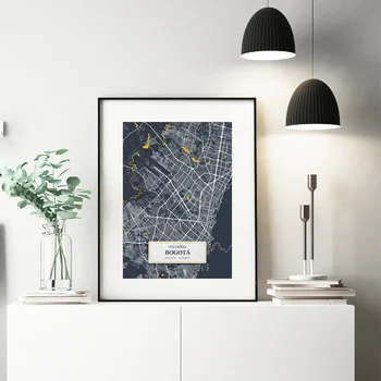 

Bogota Columbia Yellow water city map poster Canvas Art Print Wall Pictures for Living Room No Frame
