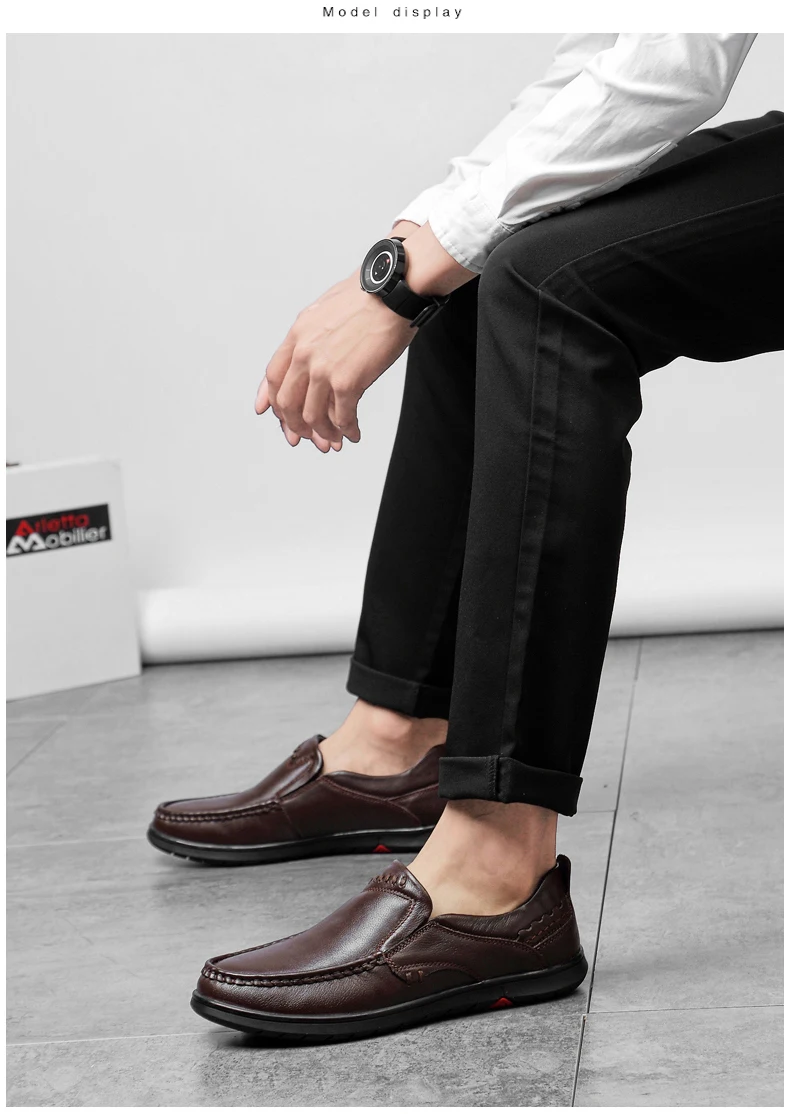 new fashion men's shoes casual genuine leather male slip on loafers black brown lace up shoe man flat driving shoes for men