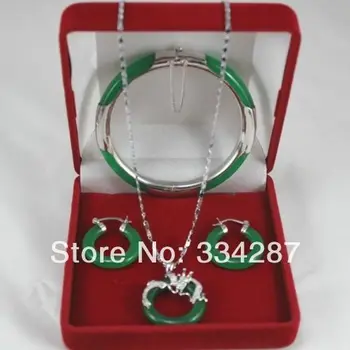 

green Jade Bangle Bracelet Pendant Earring Jades Jewelry Set (no box)