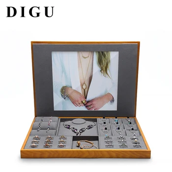 

DIGU Jewelry Display Tray Wood Pendant Earrings Rings Fashion Square Box Jewelry Display Storage Props