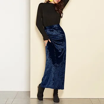 

Velvet Long Skirts For Women Hot High Waist Elegant Party Long Skirt Spring Elegant Maxi Skirts Solid Jupe Saia Faldas J3