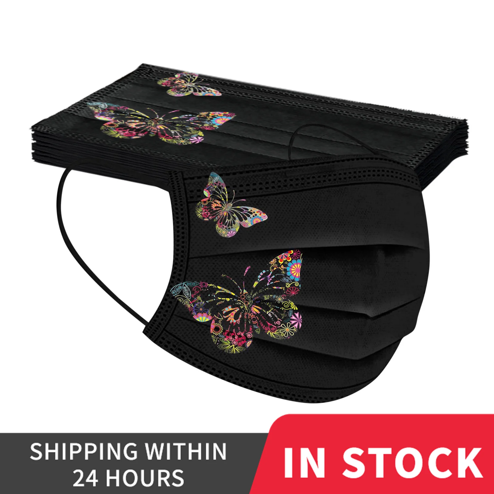 Disposable Mouth Mask Christmas Butterfly Print Adult Face Mask Face Cover Mouth Caps Black Festival Gift Masque 10/50pcs face mask