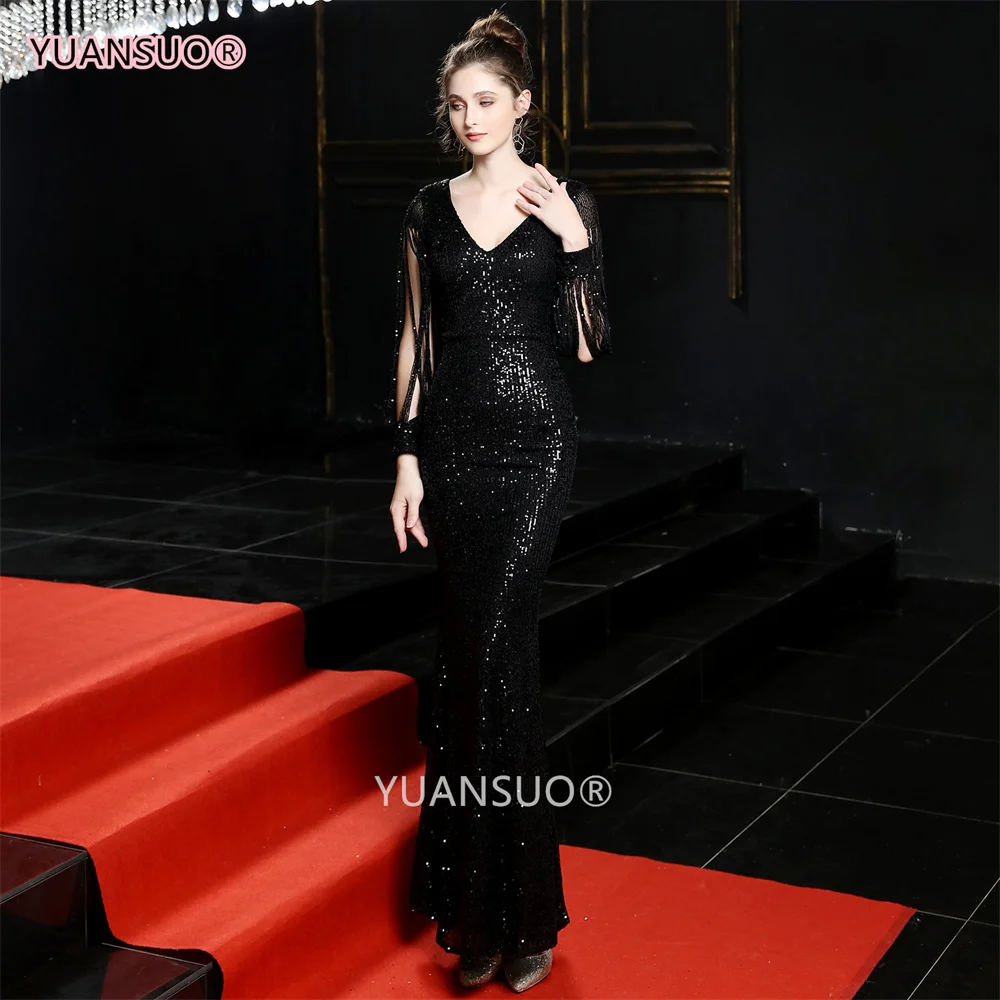 New hollow-carved long sleeve style Sequins evening dresses vestido de festa prom gowns vestidos party dress robe de soiree long evening dress