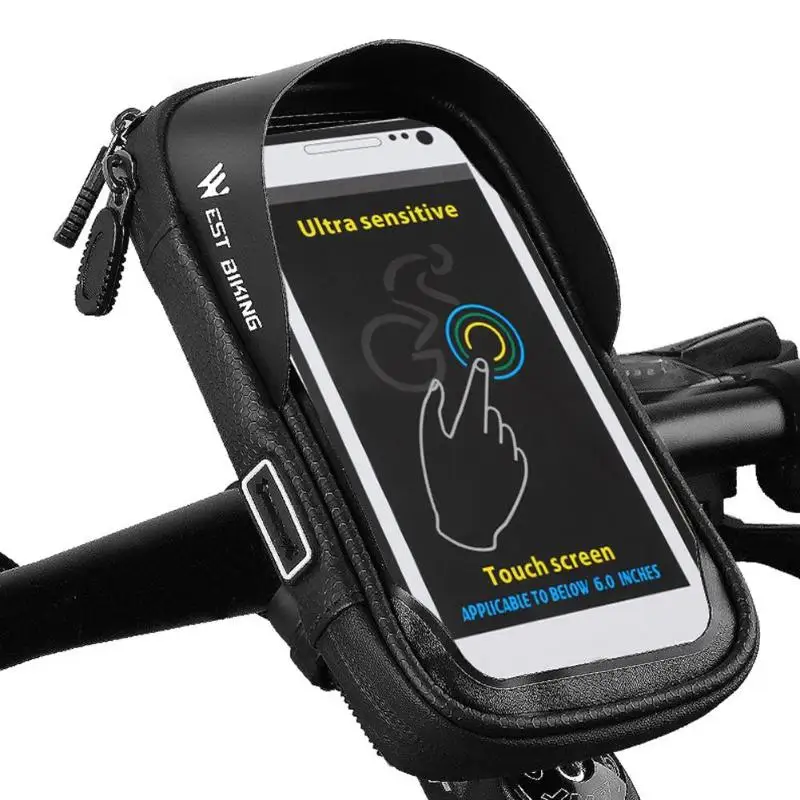 WEST BIKING велосипедный смартфон черная сумка Водонепроницаемый MTB руль верхняя трубка сенсорный экран сумки противоударные пакеты